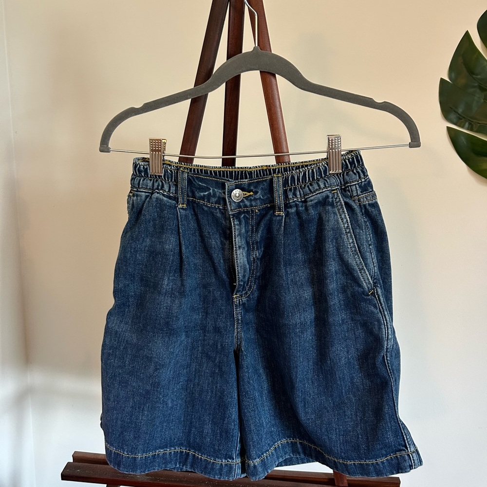 Aerie Blue Denim Pleated Jort Shorts